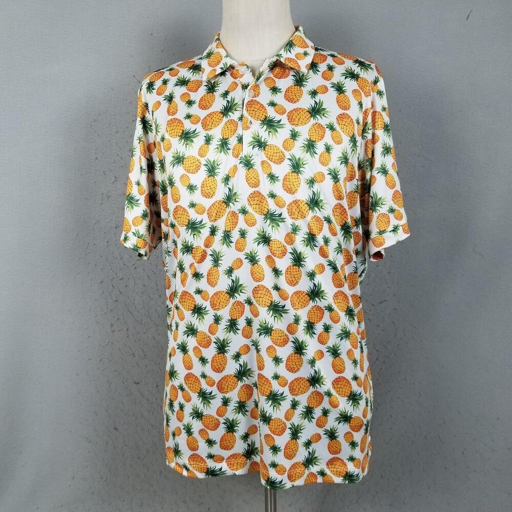 Caddy‎ Cart Golf Polo Shirt Mens Large White Pineapple Tropical Hawaiian